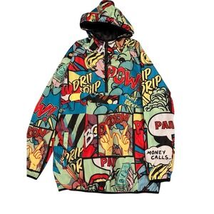 Reason Brand Comic Book Pop Art Windbreaker Anorak Jacket Mens Large Multi Color